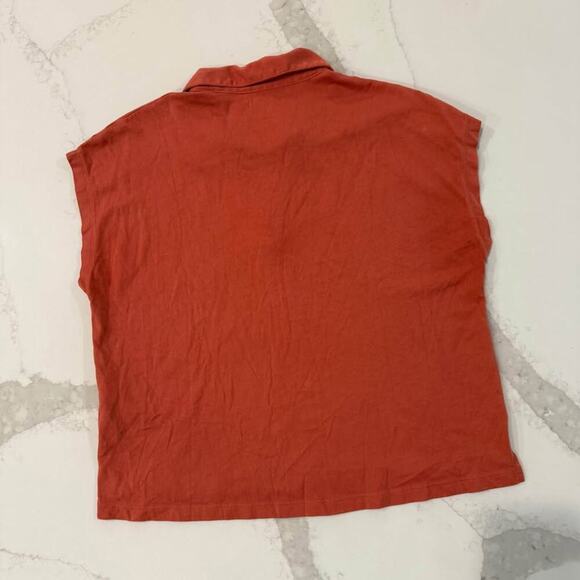 Madewell Relaxed Polo Tee Cap Sleeve Women's Medium Orange Cotton Muscle Style - Picture 5 of 5